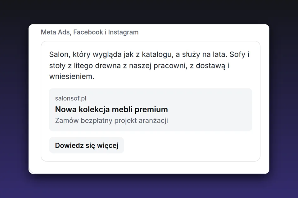 Reklama Meta Ads na Facebooku i Instagramie przygotowana w planie kampanii